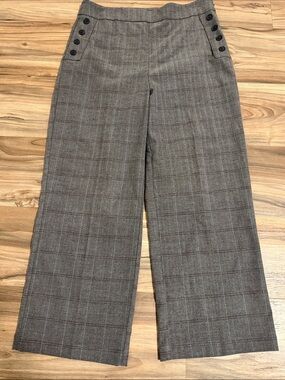 Loft High Rise Wide Leg Sailor Pants Women’s Sz. 8 Grey Houndstooth Side Zip